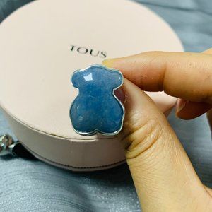 TOUS Ring Silver Blue Color Ring with Dumortierite Women Jewelry